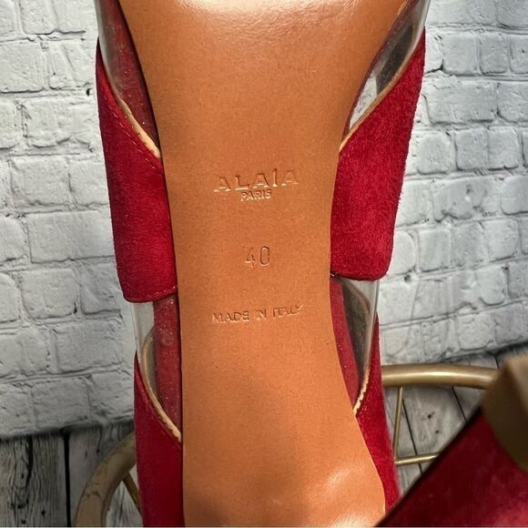 Alaia red suede leather pvc wavy cutout ankle strap stilettos sandal size 40 - Picture 6 of 10